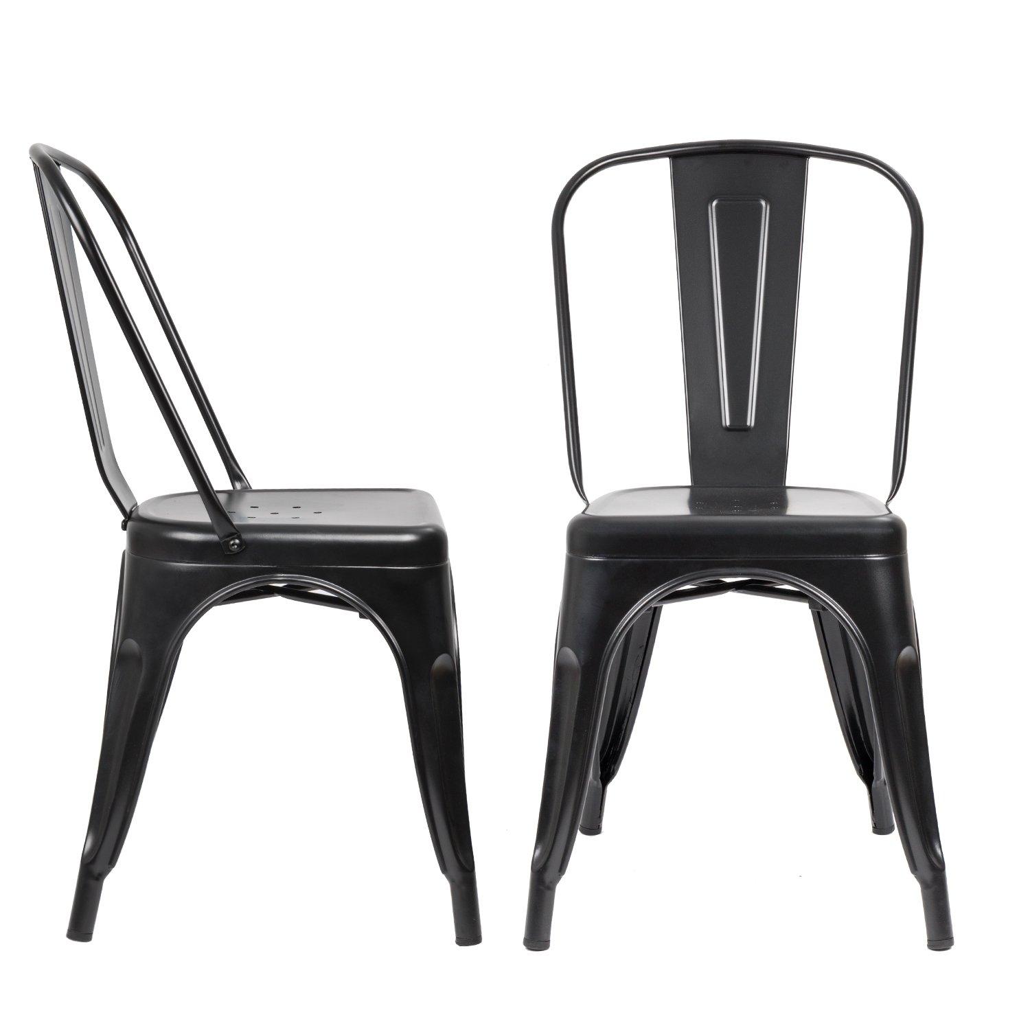 JUMMICO Metal Dining Chair Stackable Indoor Outdoor Industrial Vintage Chairs Bistro Kitchen Cafe Side Chairs with Back Set of 4 (Black)