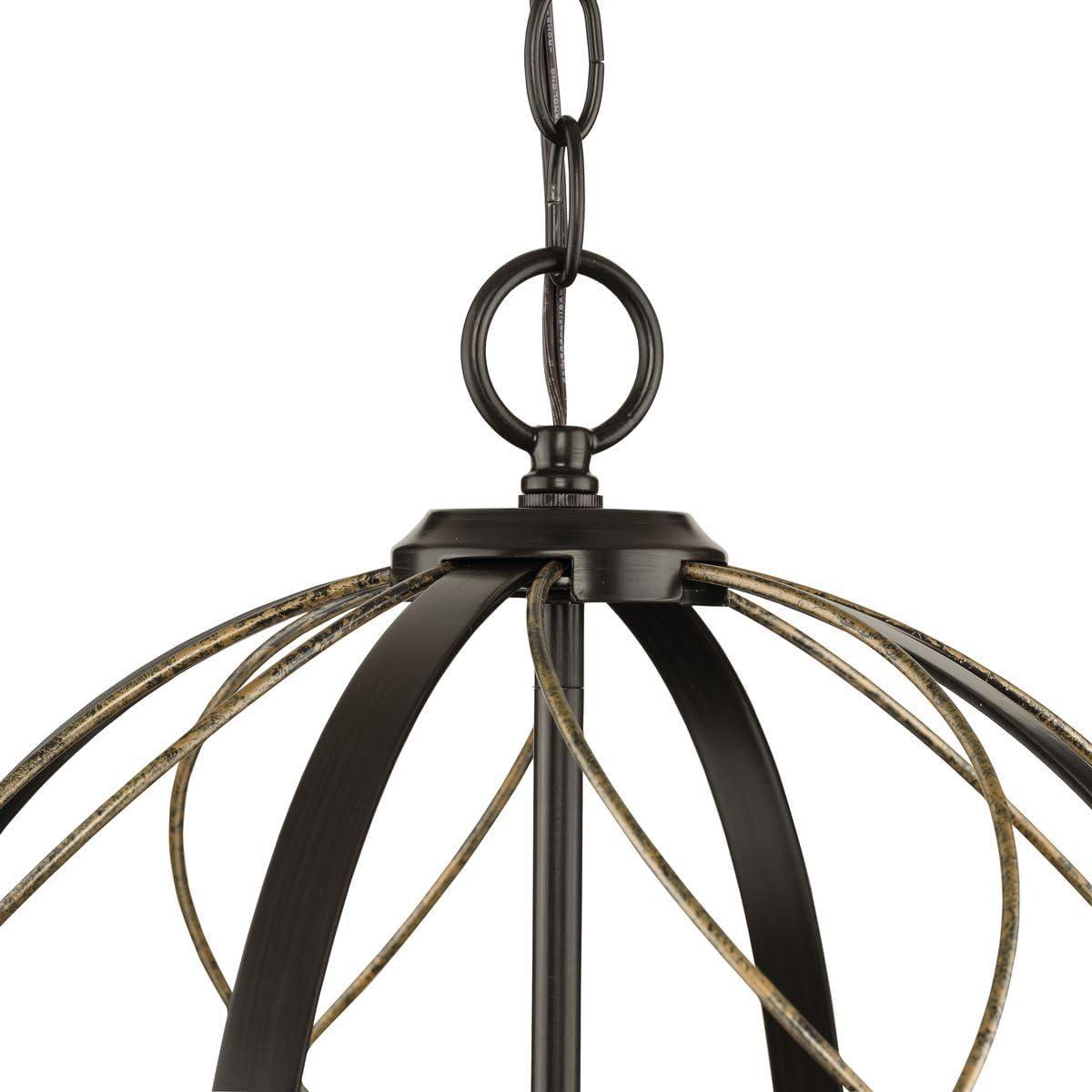 Progress Lighting Brandywine 3-Light Pendant, Antique Bronze, Steel, Farmhouse/Transitional, Hand-Gilded Wire Accents