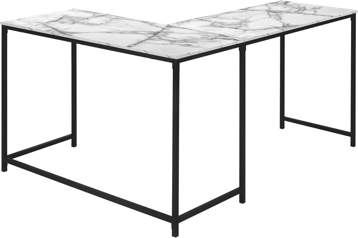 Monarch Specialties Computer Desk Home Office Corner 58InchL L Shape Work Laptop Metal Laminate White Marble Look Black Contemporary Modern