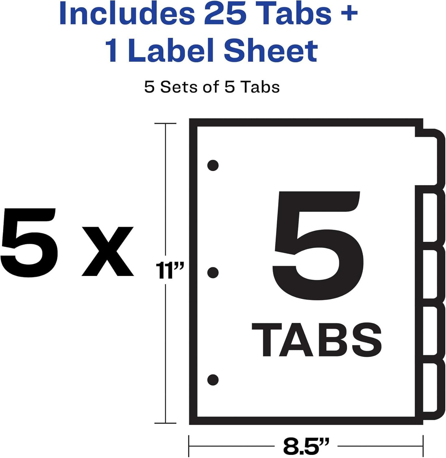 Avery Print & Apply Clear Label Dividers w/White Tabs 5-Tab Letter 5 Sets 11492