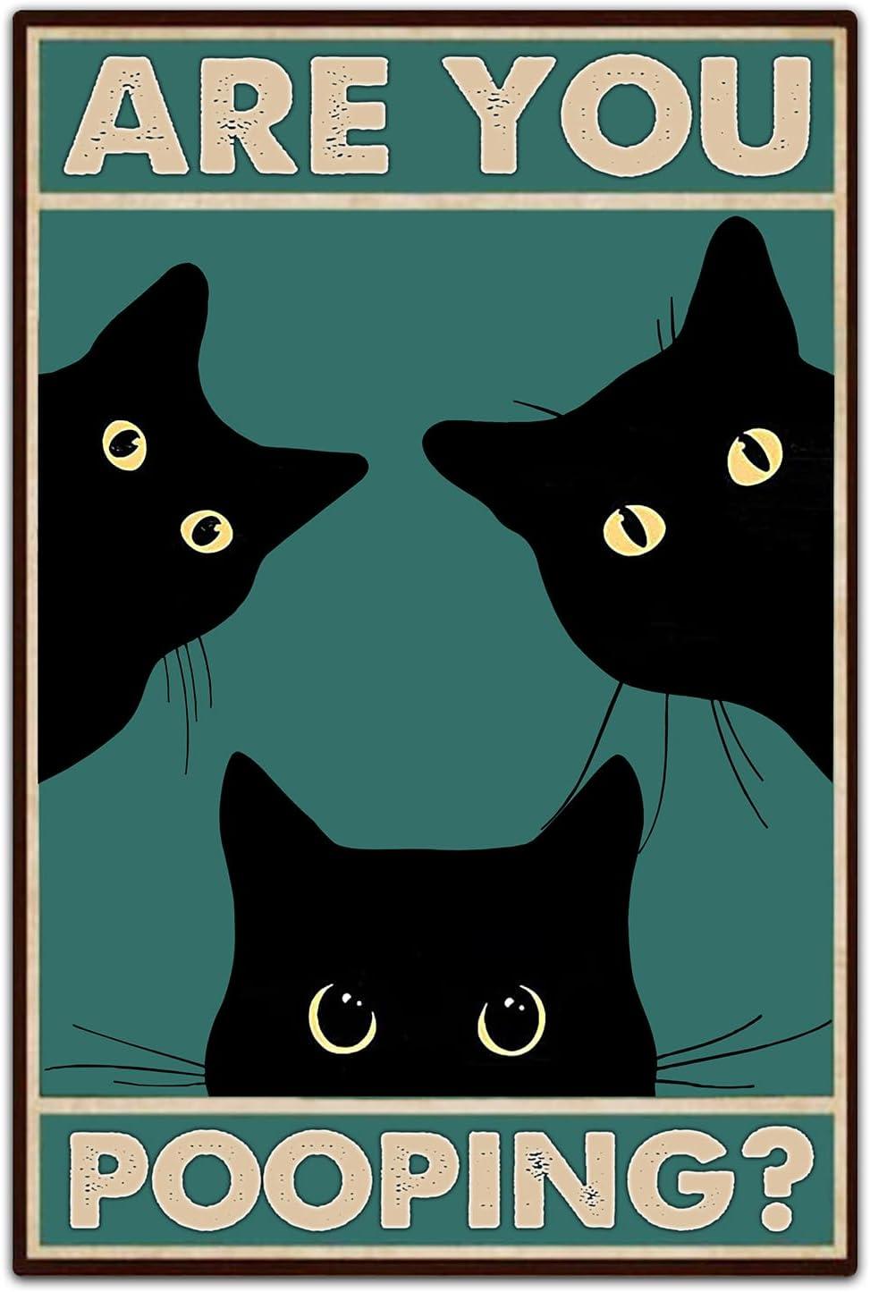 Black Cat Are You Pooping Funny Tin Signs Bathroom Wall Decor 8 x 12 Inch (918)