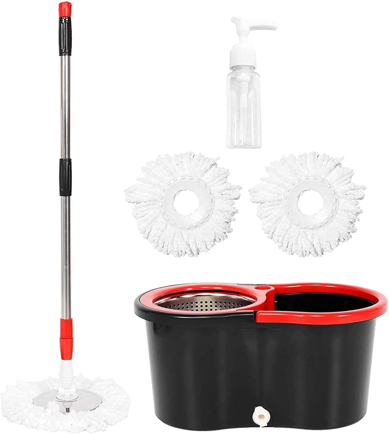 Mop and Bucket Set, 360° Spin Mop and Bucket with Wringer Set and 3 Microfiber Mop Refills, Stainless Steel 61" Extended Handle Spinning Mop Bucket System for Floor Cleaning