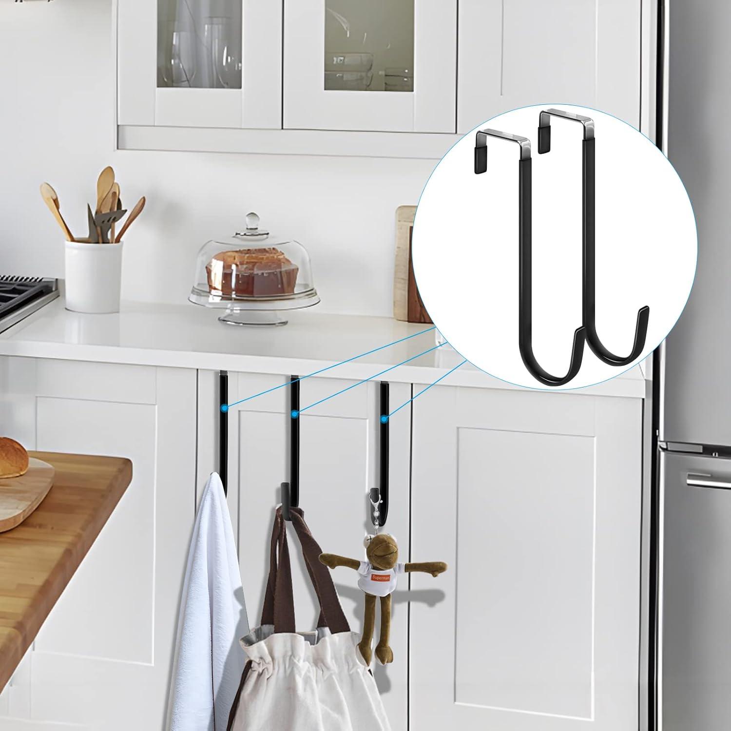 Over The Door Hooks, 4 Pack Upgraded Long Door Hangers Hooks with Rubber Prevent Scratches Heavy Duty Organizer Hooks for Hanging Clothes, Towels, Hats, Coats, Bags Black