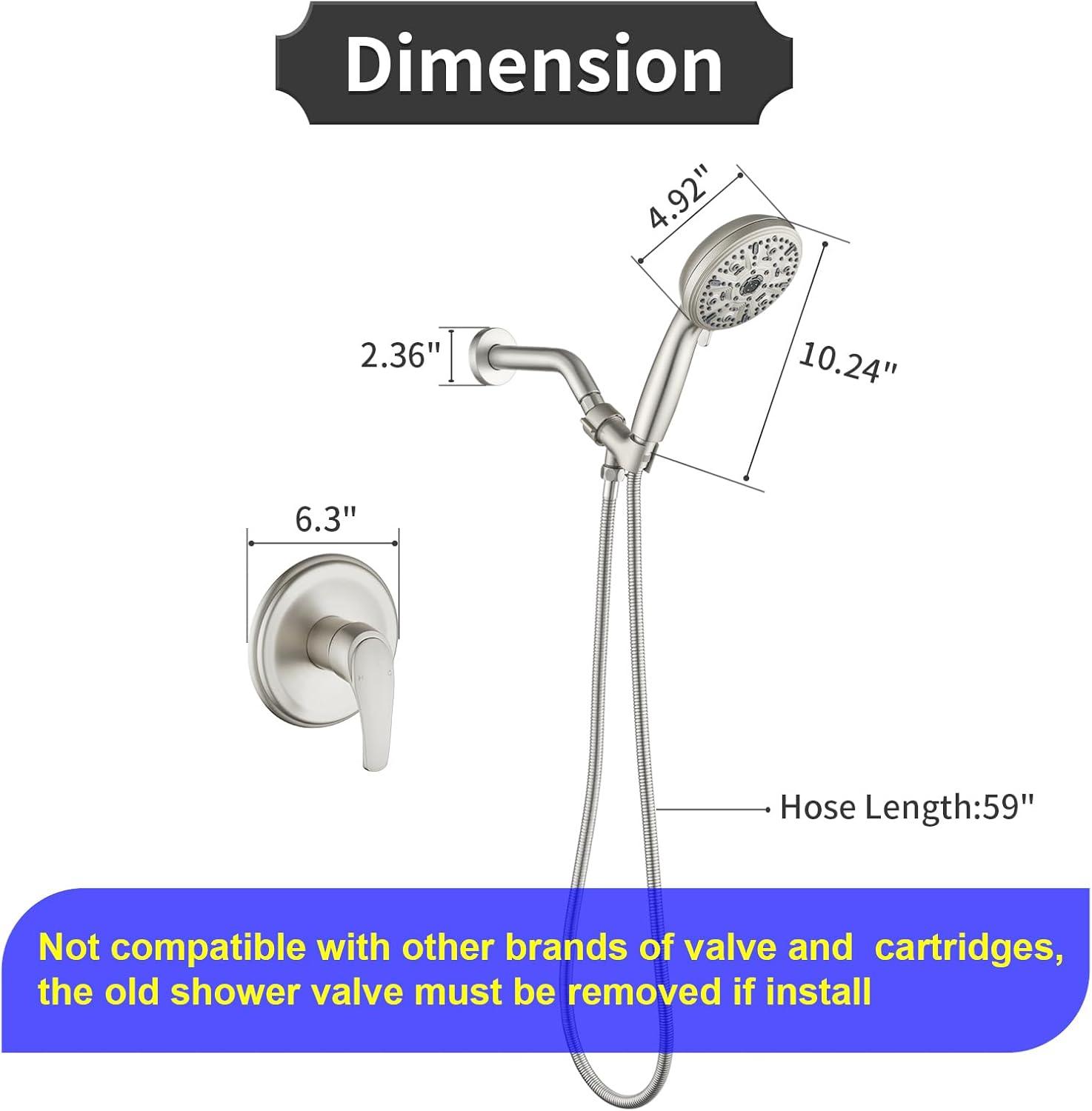 Single-Handle Shower Faucet Set Shower Kit with Valve Shower Trim Kit with 10 Spray Handheld Shower Head System Shower Valve and Trim Kit Brushed Nickel Shower Fixtures