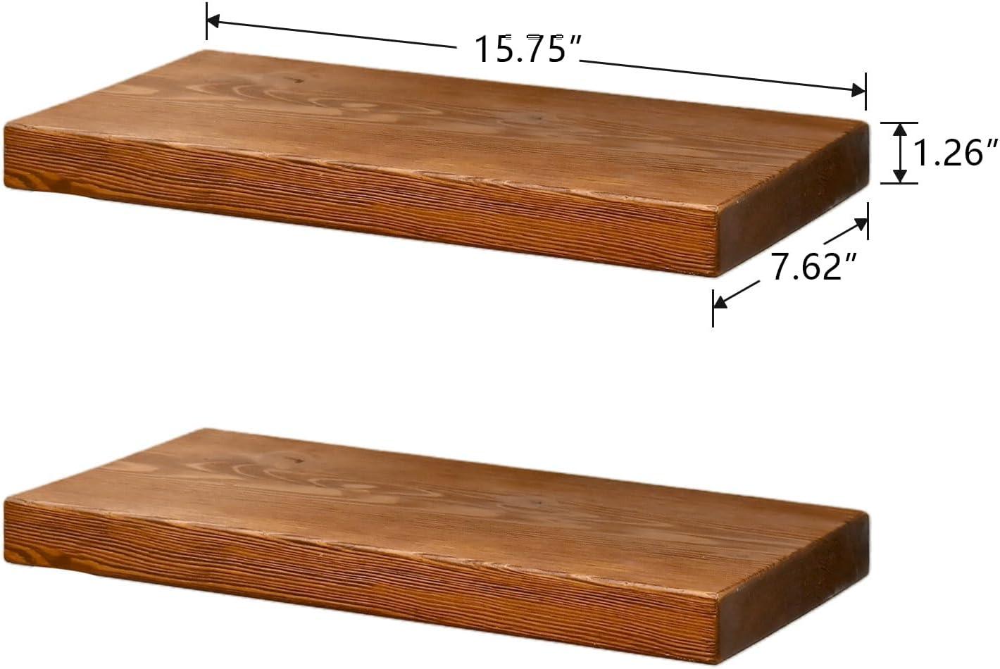 WELLAND Bradley Handmade Wood Floating Shelves Rustic Wall-Mounted Shelves, Set of 2, Walnut Finish
