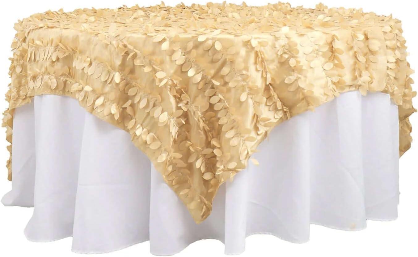 Efavormart 90"x90" Square Leaf Petal Taffeta Tablecloth - Decorative 3D Leaf Ruffle Table Cover for Forest Party, Wedding, Event, Dessert Tables - Green