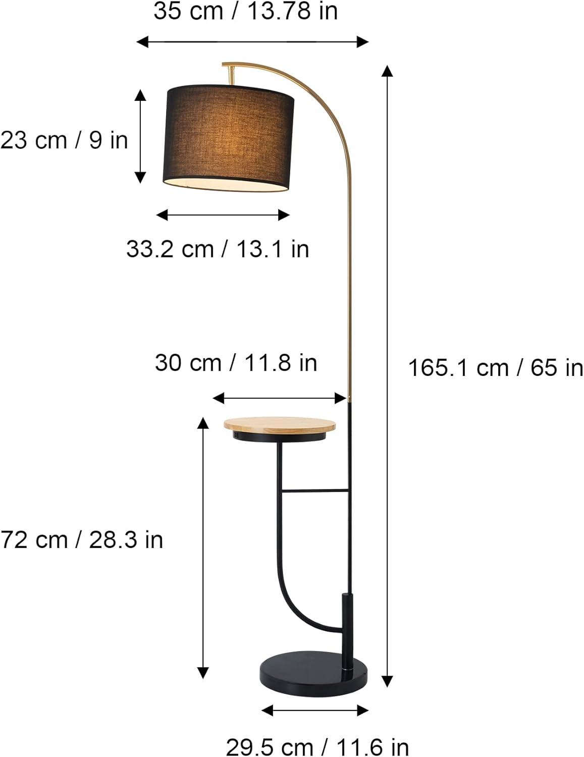 Teamson Home Floor Lamp USB Port & Wooden Table Black Modern Lighting VN-L00071B