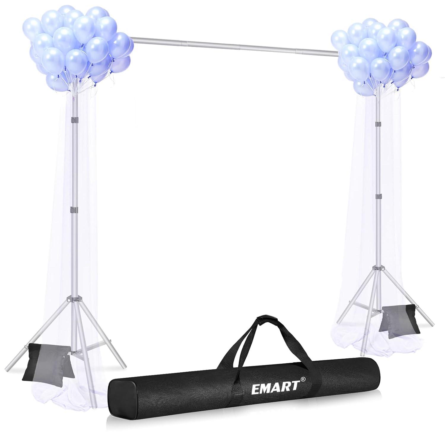 EMART Backdrop Stand 10x7ft(WxH) Photo Studio Adjustable Background Stand Support kit with 2 Crossbars, 8 Clamps, 2 Sandbags and Carry Bag for Parties, Events Decoration, Wedding, Photography -Silver