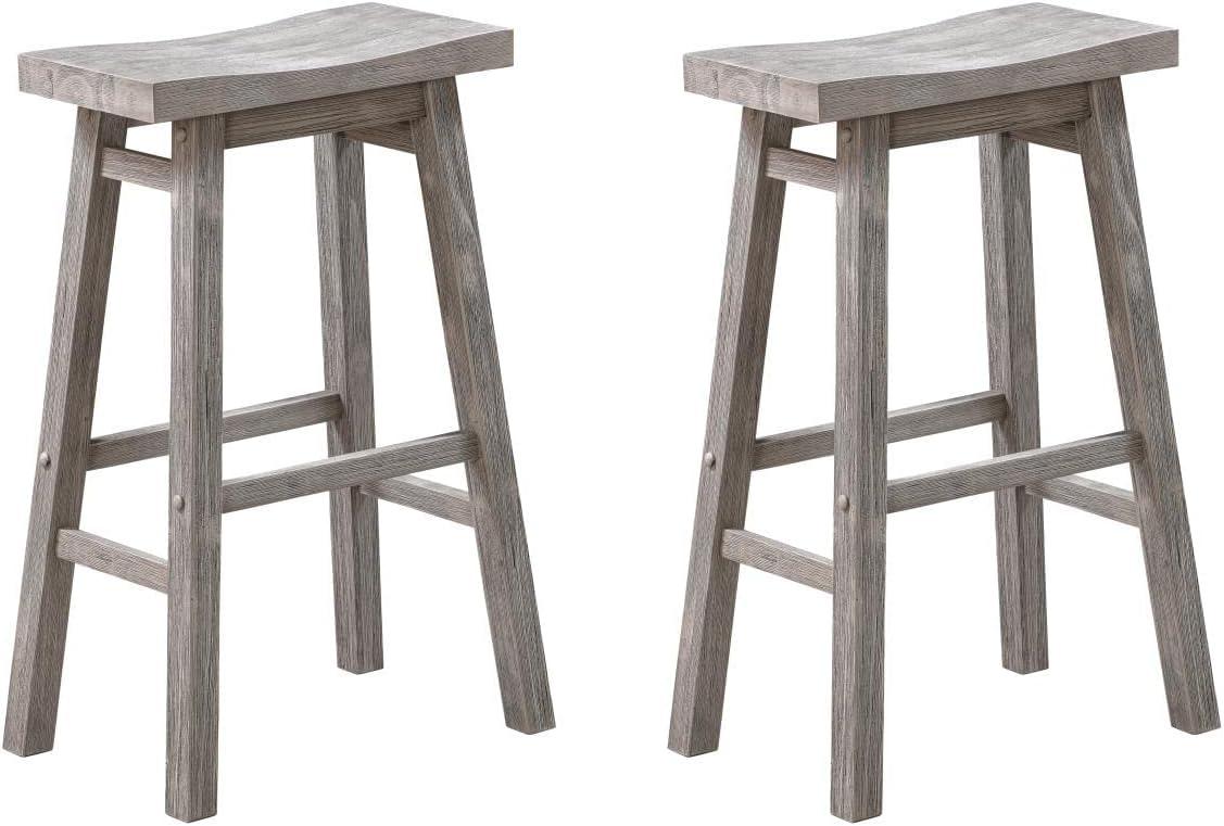 Set of 2 29" Sonoma Saddle Counter Height Barstool Barnwood Wire Brush - Boraam: Wood Frame, Fixed Seat Height