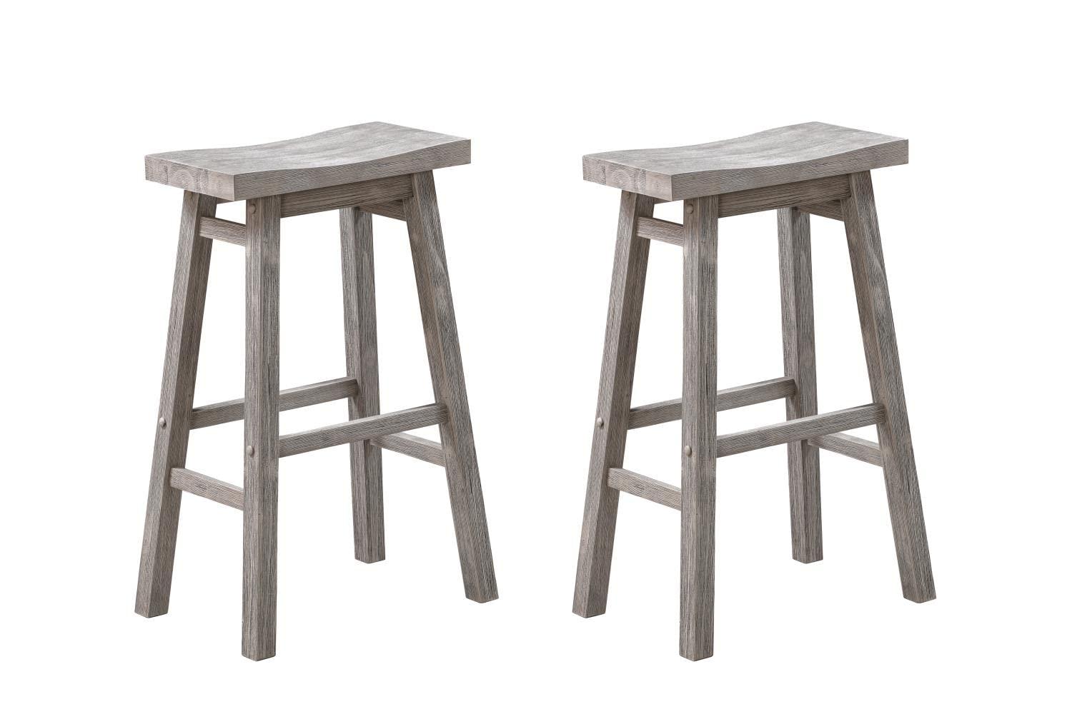 Set of 2 29" Sonoma Saddle Counter Height Barstool Barnwood Wire Brush - Boraam: Wood Frame, Fixed Seat Height