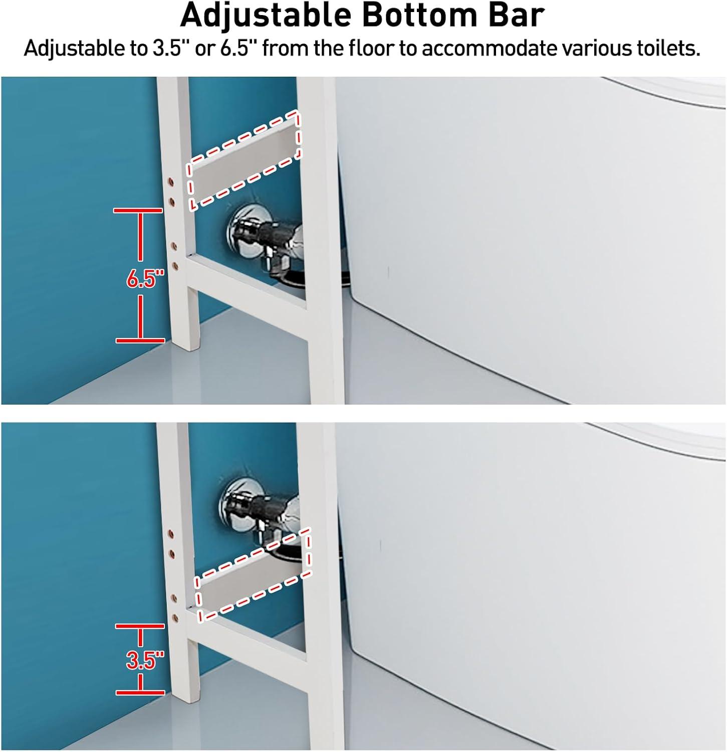 Over The Toilet Storage, 3-Tier Bathroom Organizer Over Toilet with Sturdy Bamboo Shelves,Multifunctional Toilet Shelf,Easy to Assemble and Saver Space, 25 * 10 * 64 Inches, White