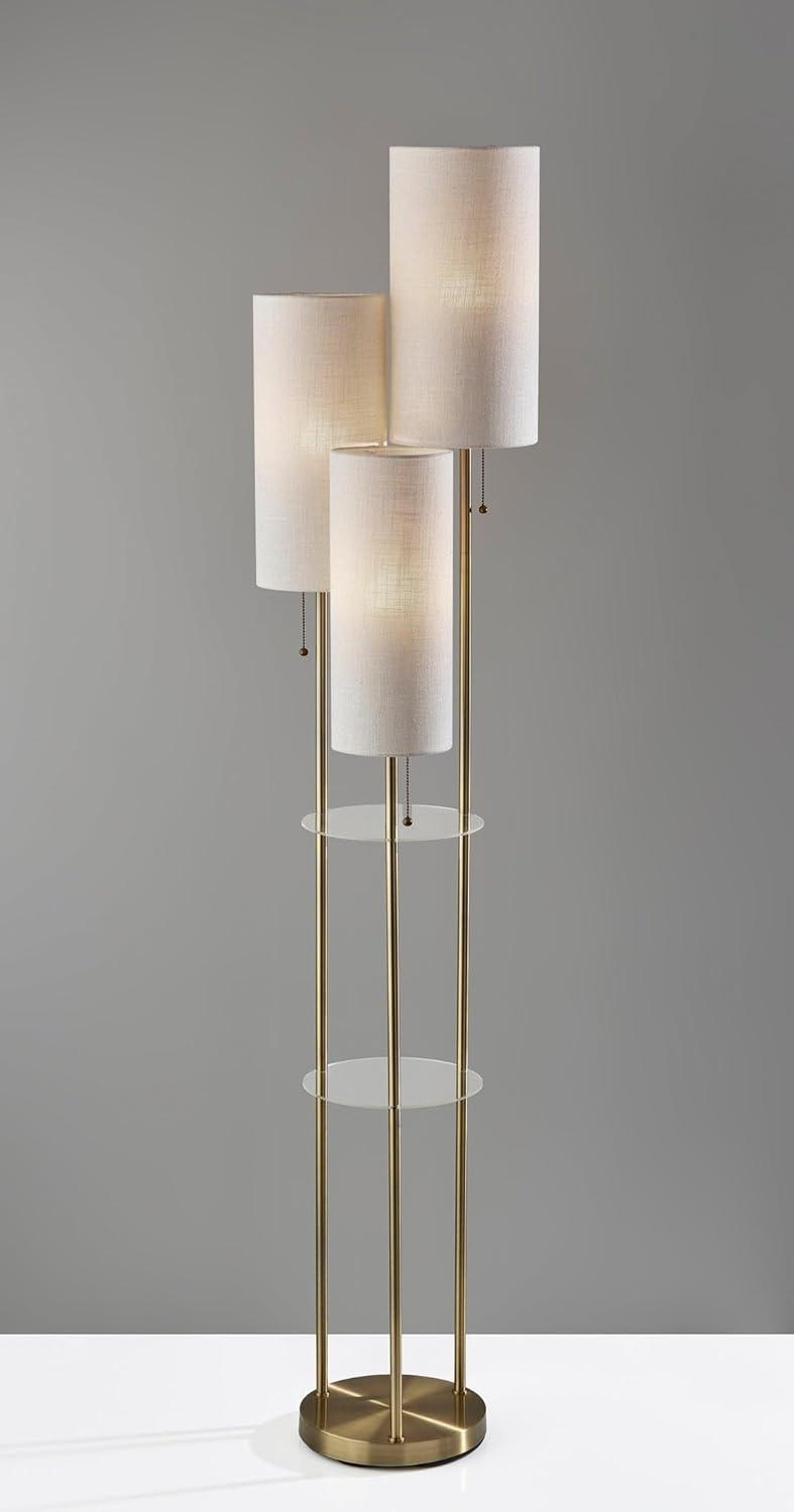 Adesso Trio Floor Lamp Antique Brass: Metal Body, Polyester Shade, ETL Listed, Pull Chain Switch