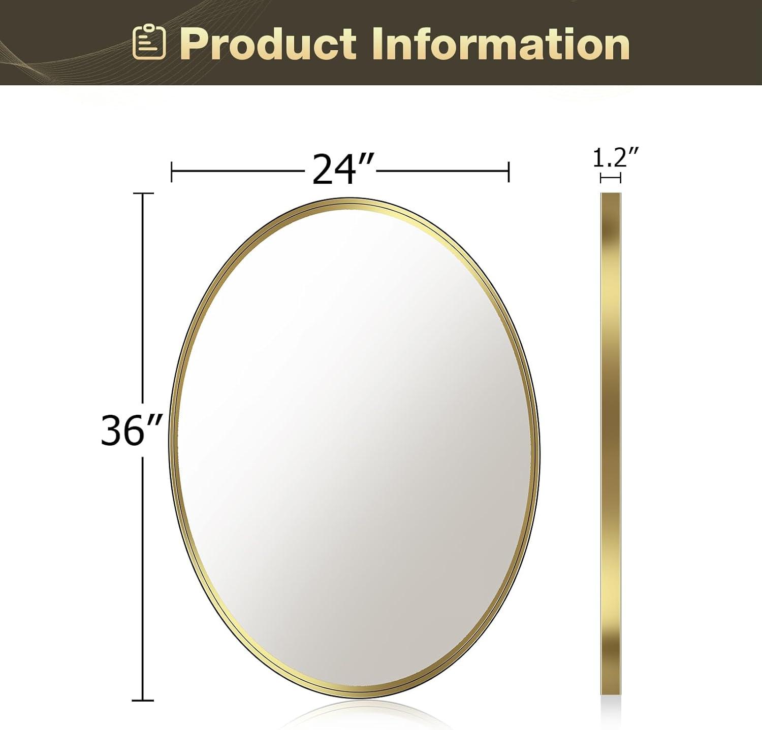 Brightify Gold Oval Mirror for Bathroom 24x36 Inch, Oval Vanity Mirror Gold Metal Frame, Modern Wall Mirror for Bedroom Living Room Farmhouse Fireplace Entryway, Hangs Horizontal or Vertical