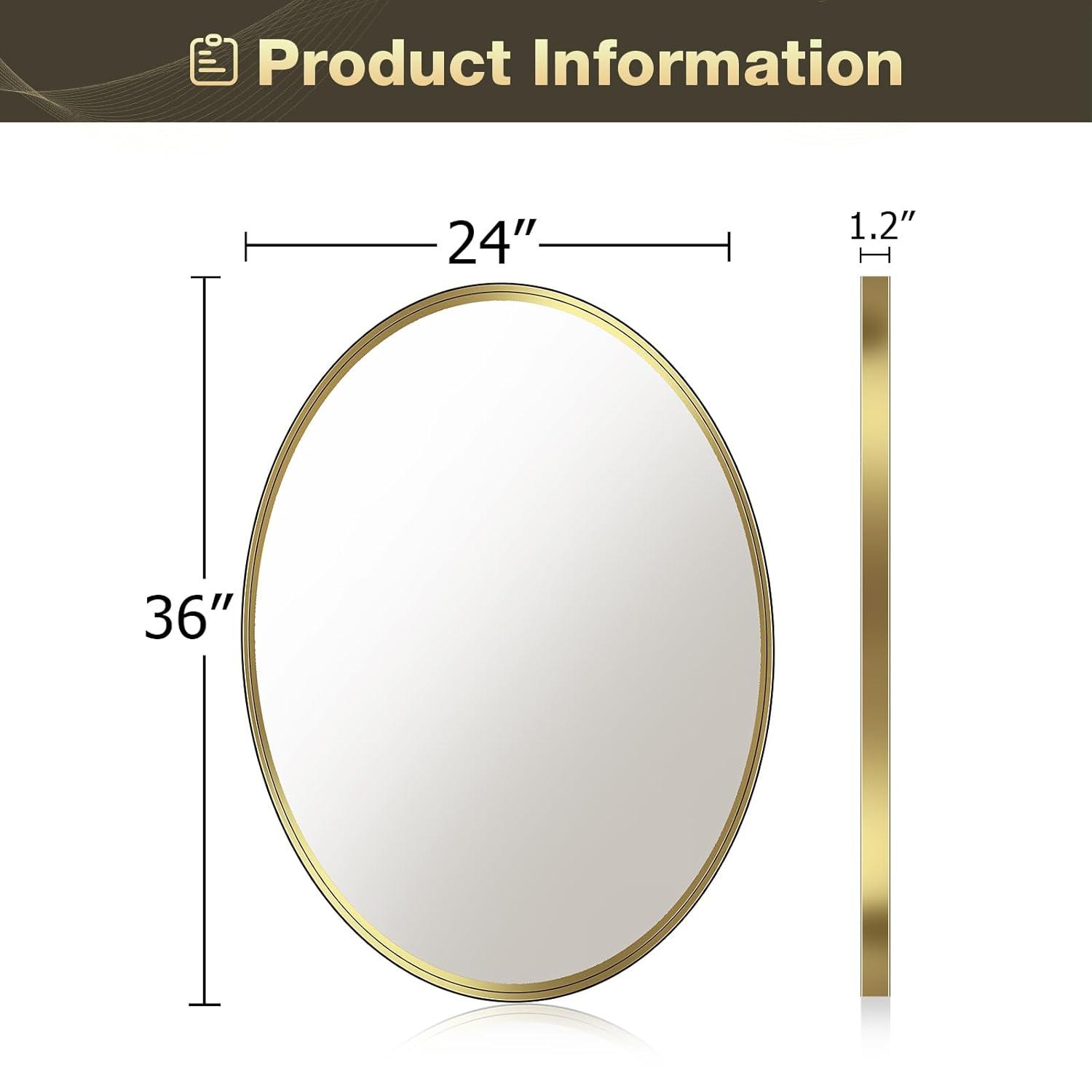 Brightify Gold Oval Mirror for Bathroom 24x36 Inch, Oval Vanity Mirror Gold Metal Frame, Modern Wall Mirror for Bedroom Living Room Farmhouse Fireplace Entryway, Hangs Horizontal or Vertical