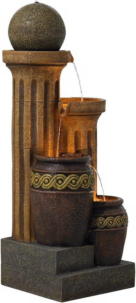 John Timberland Sphere Jugs and Column Rustic Cascading Outdoor Floor Water Fountain with LED Light 50" for Yard Garden Patio Home Deck Porch House