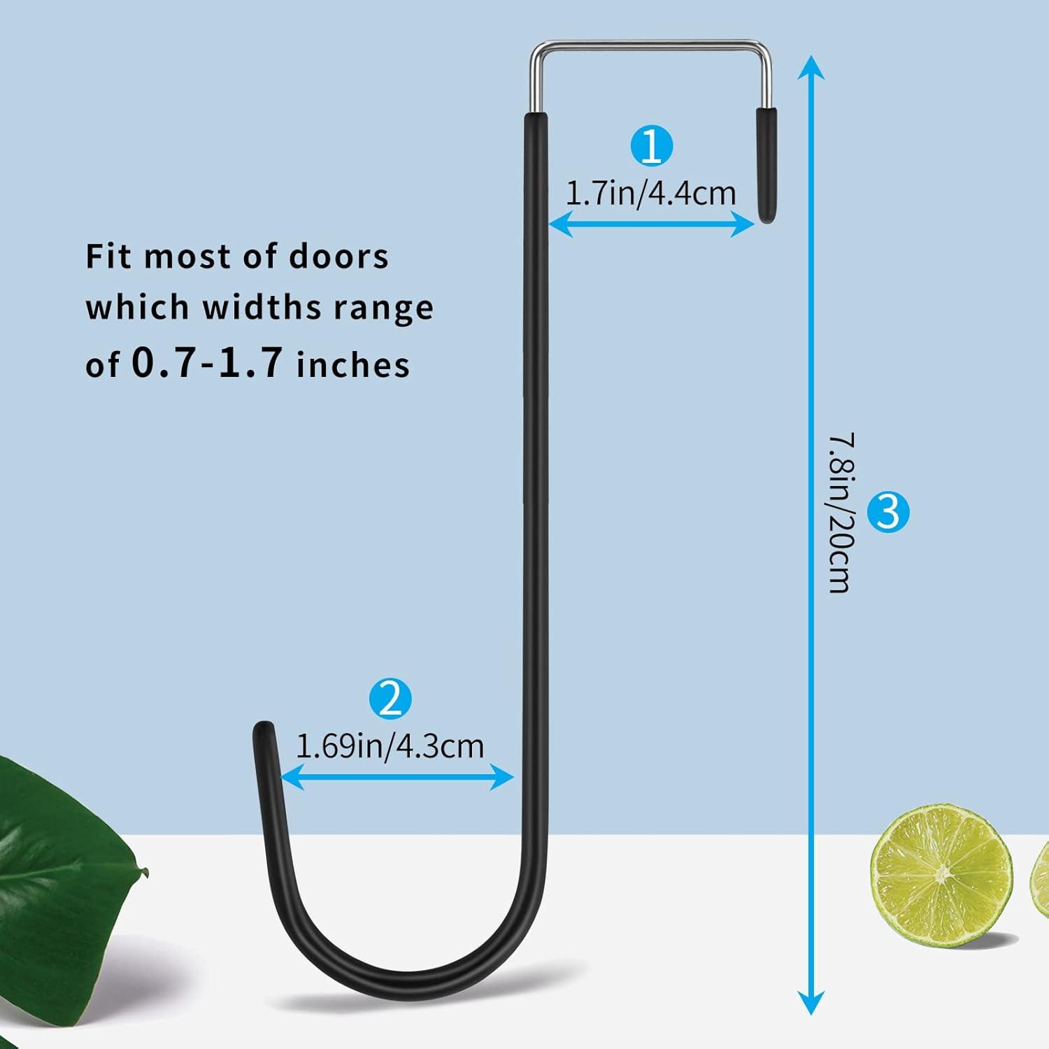 Over The Door Hooks, 4 Pack Upgraded Long Door Hangers Hooks with Rubber Prevent Scratches Heavy Duty Organizer Hooks for Hanging Clothes, Towels, Hats, Coats, Bags Black