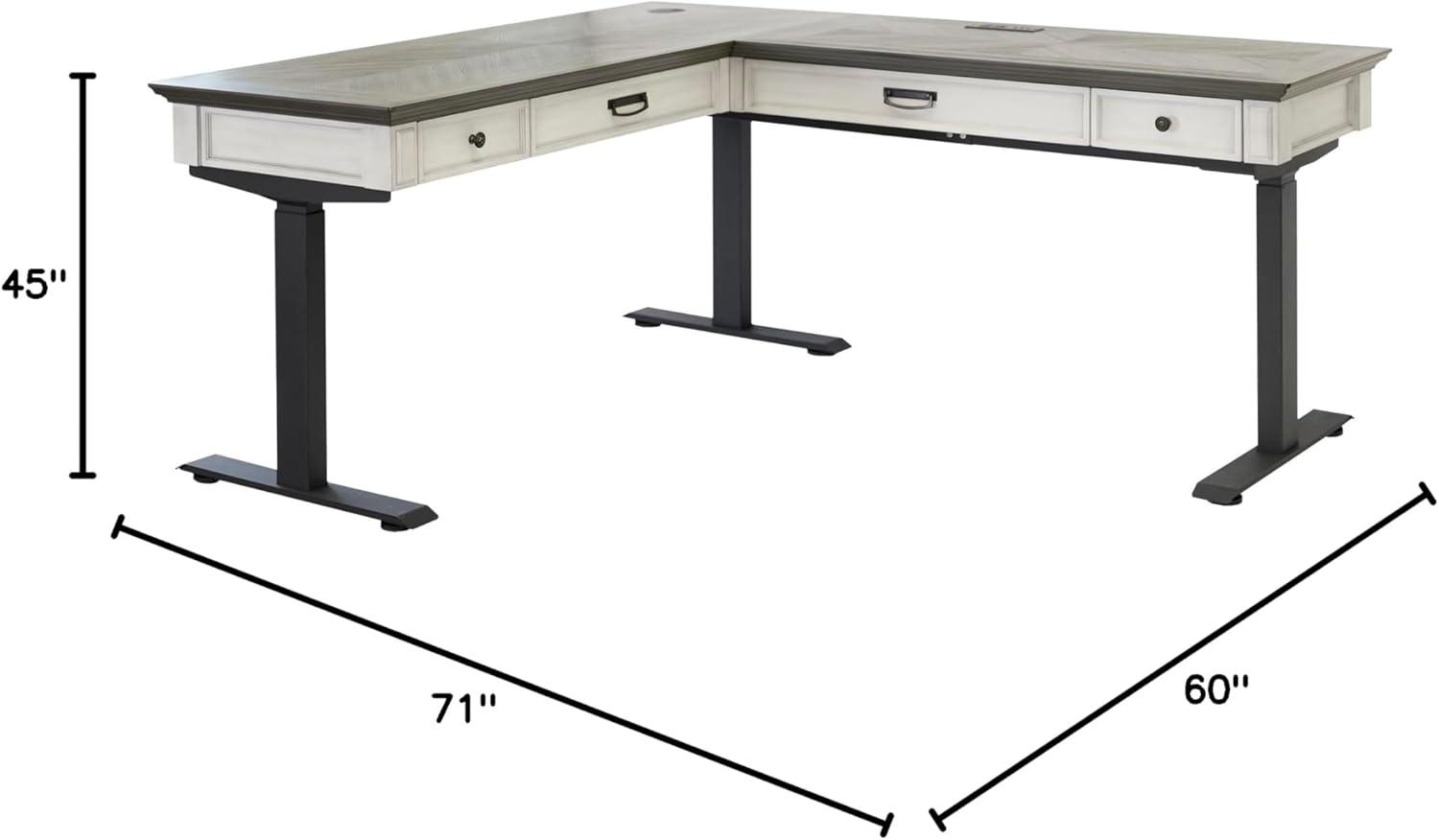 White and Gray Adjustable Height Standing Desk with Drawer and Power Outlet