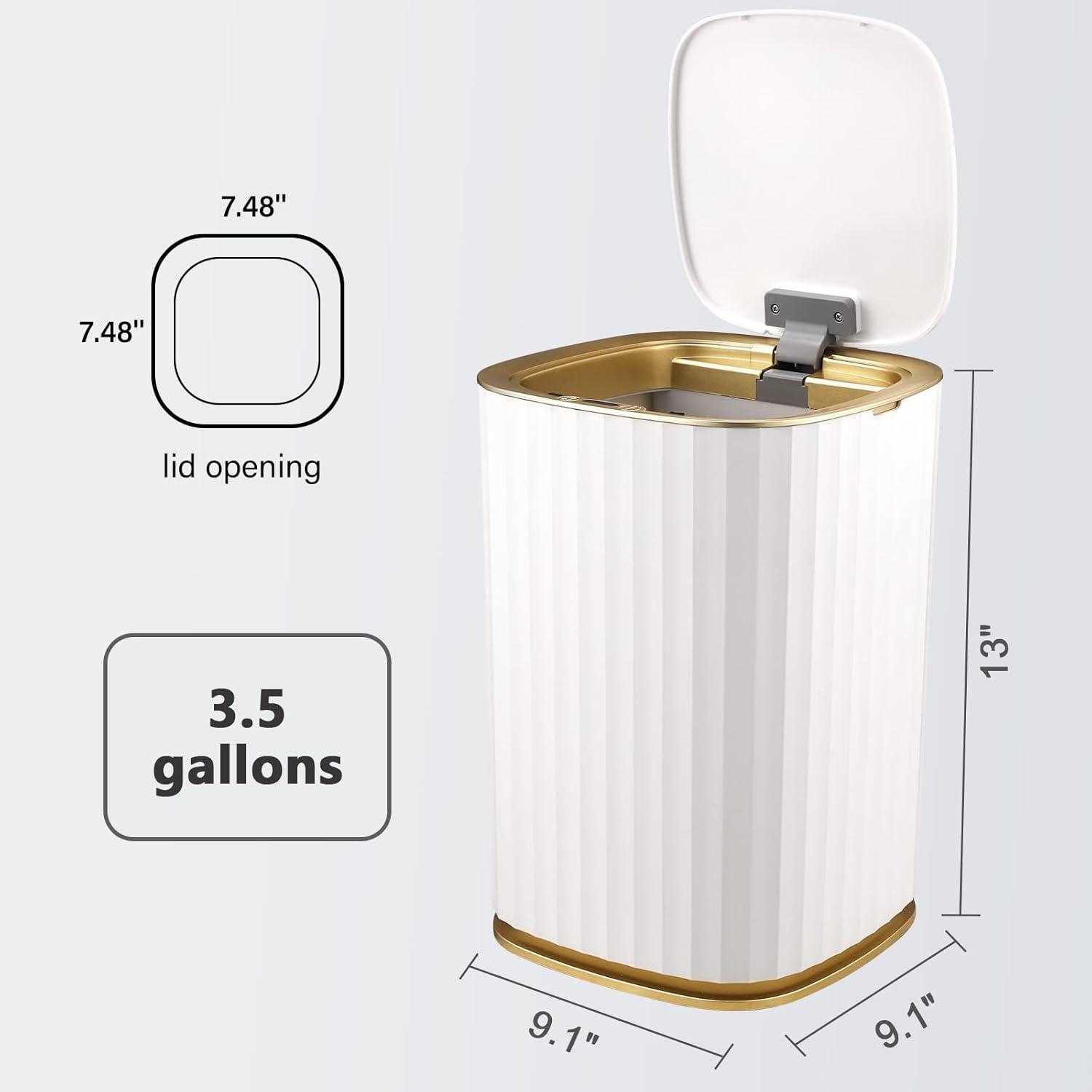 White and Gold Touchless Motion Sensor Trash Can with Lid