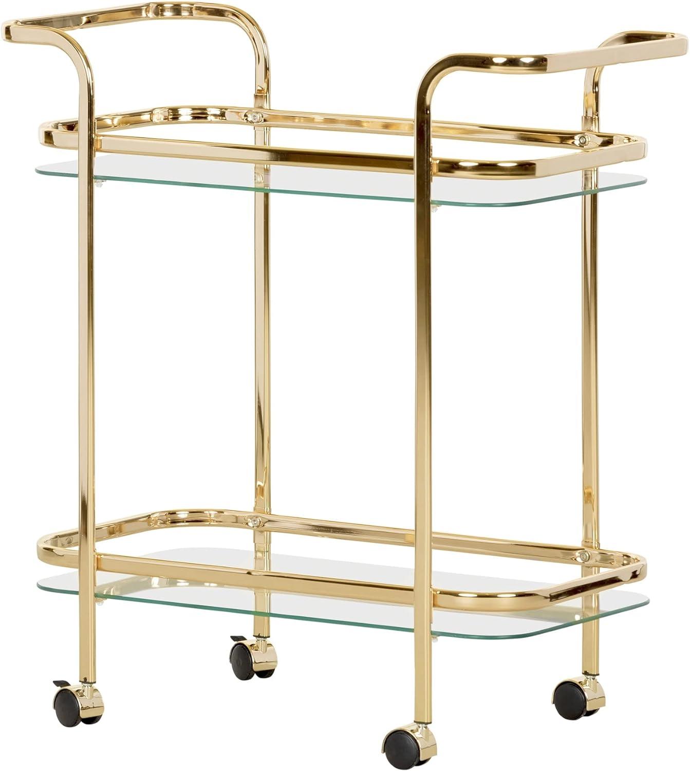 Elegant Gold and Glass Rolling Bar Cart with Storage