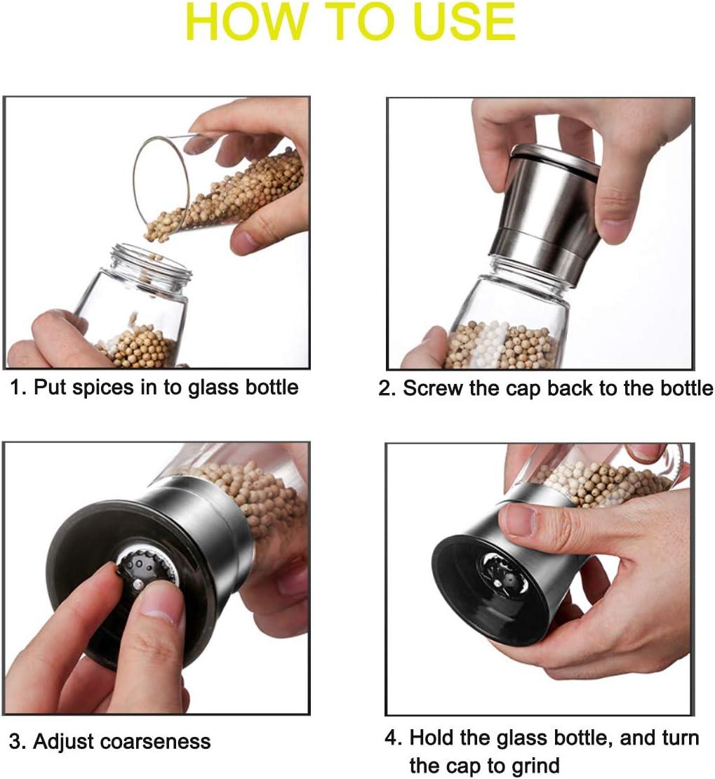 Stainless Steel and Glass Manual Salt & Pepper Grinder Set