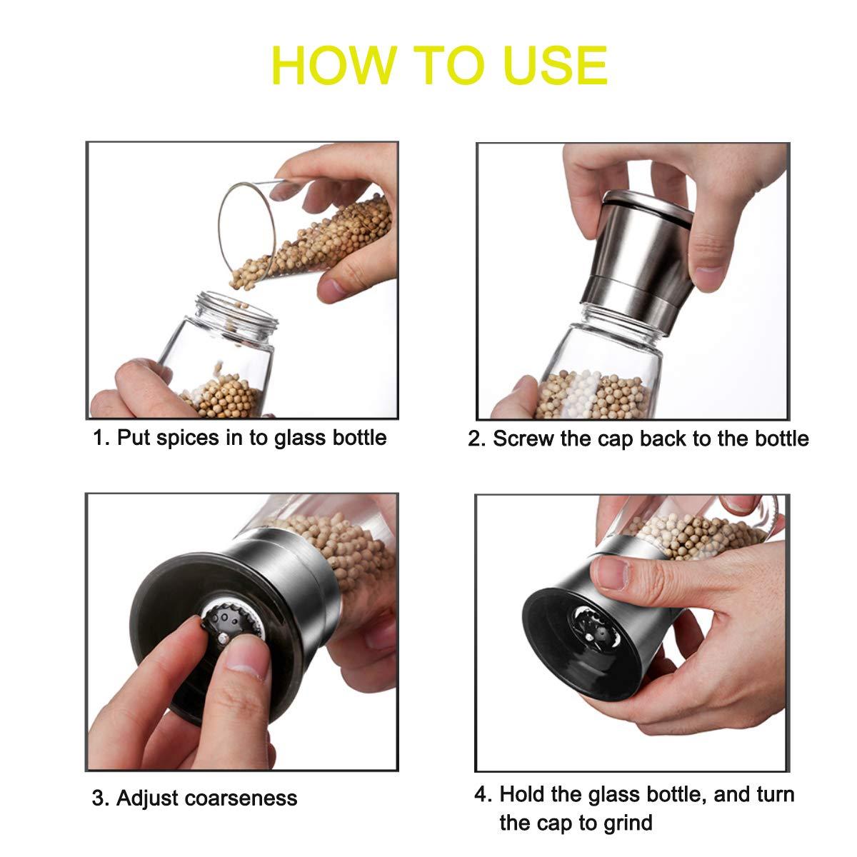 Stainless Steel and Glass Manual Salt & Pepper Grinder Set