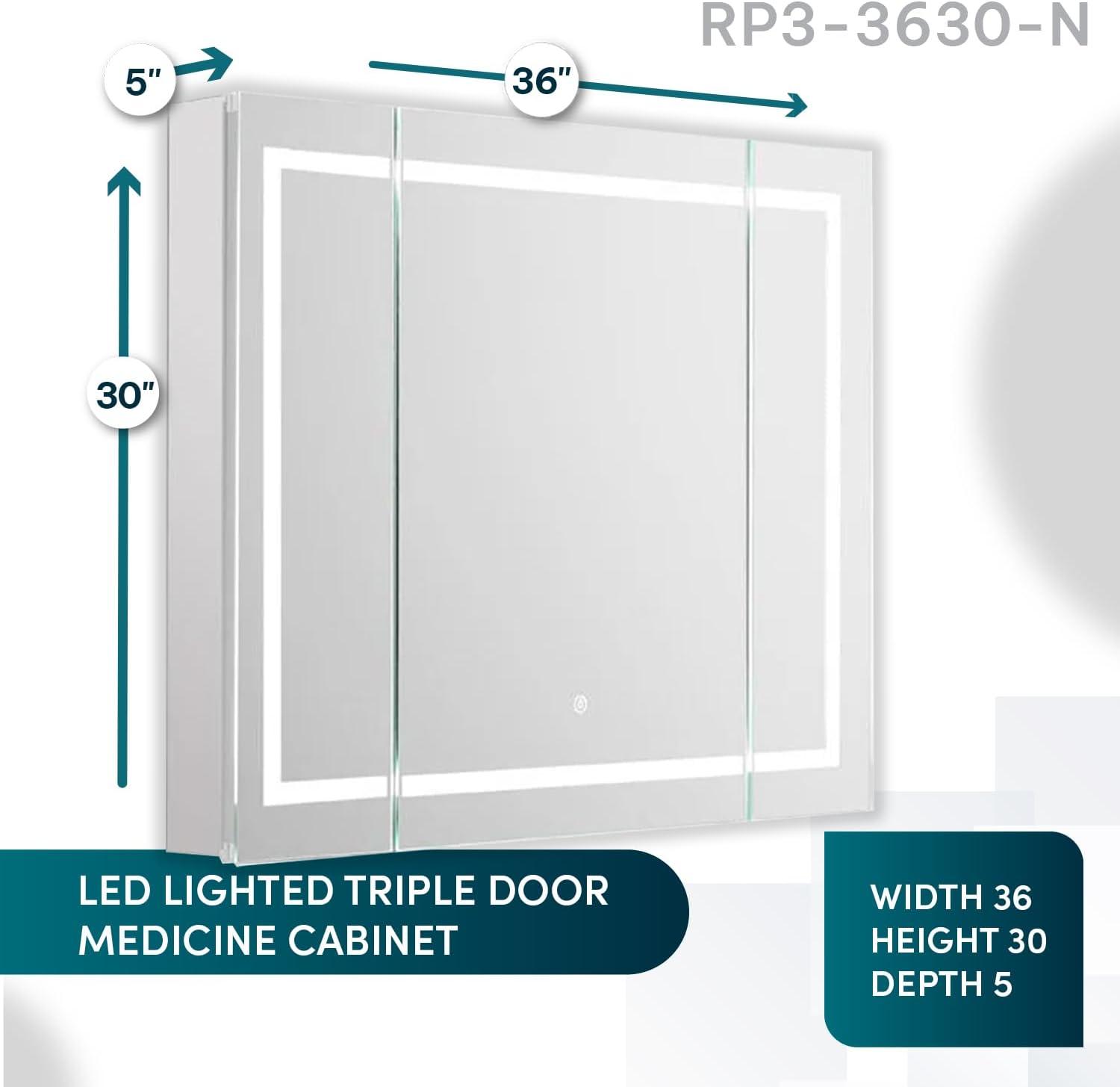 Royale Plus 36" Brushed Aluminum LED Medicine Cabinet with Defogger