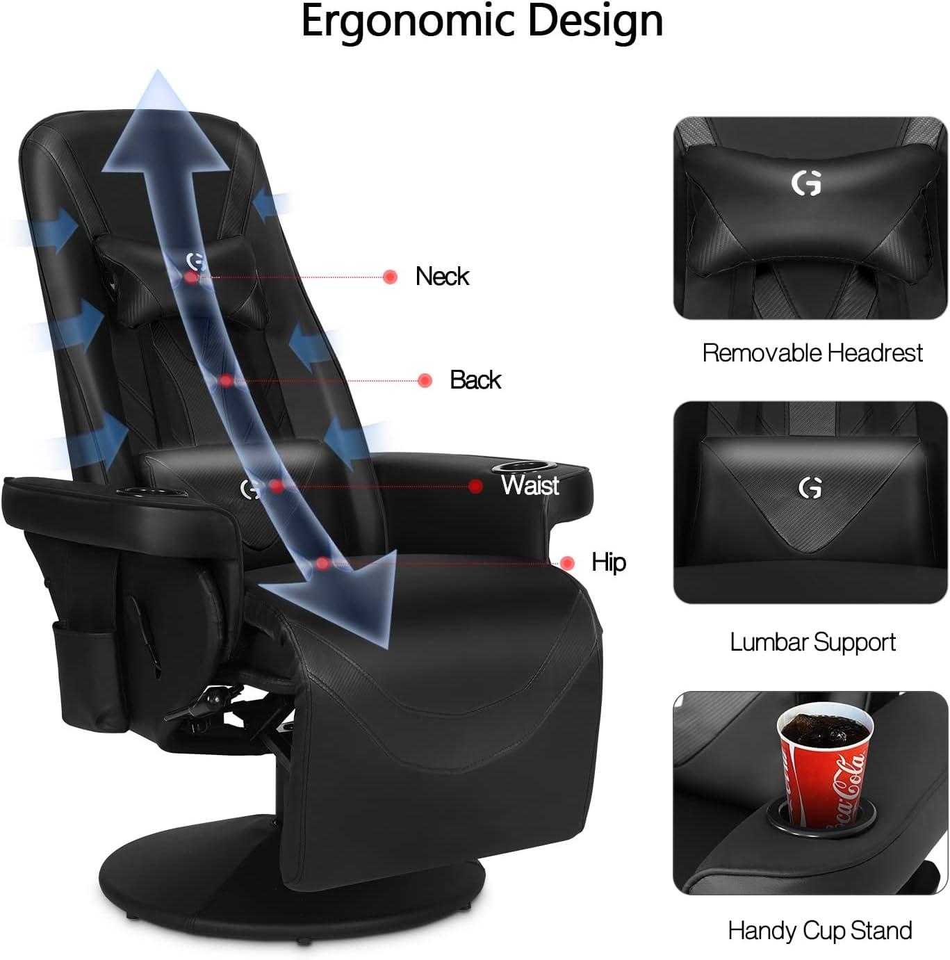 Queen Throne Video Gaming Chair Ergonomic Recliner Racing Chair, High Back Swivel Chair with Footrest and Adjustable Backrest, Lumbar Support, Headrest and Cupholders, Pink White