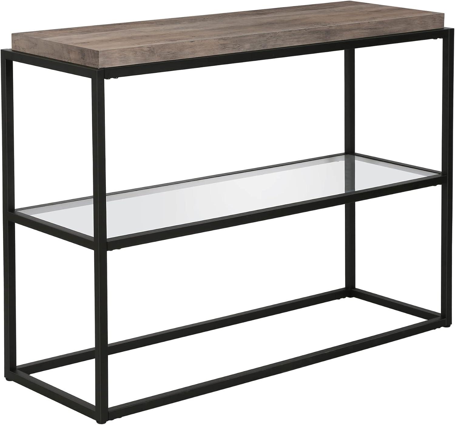 42" Black and Bronze Metal Console Table with Gray Oak Wood Shelf - Henn&Hart