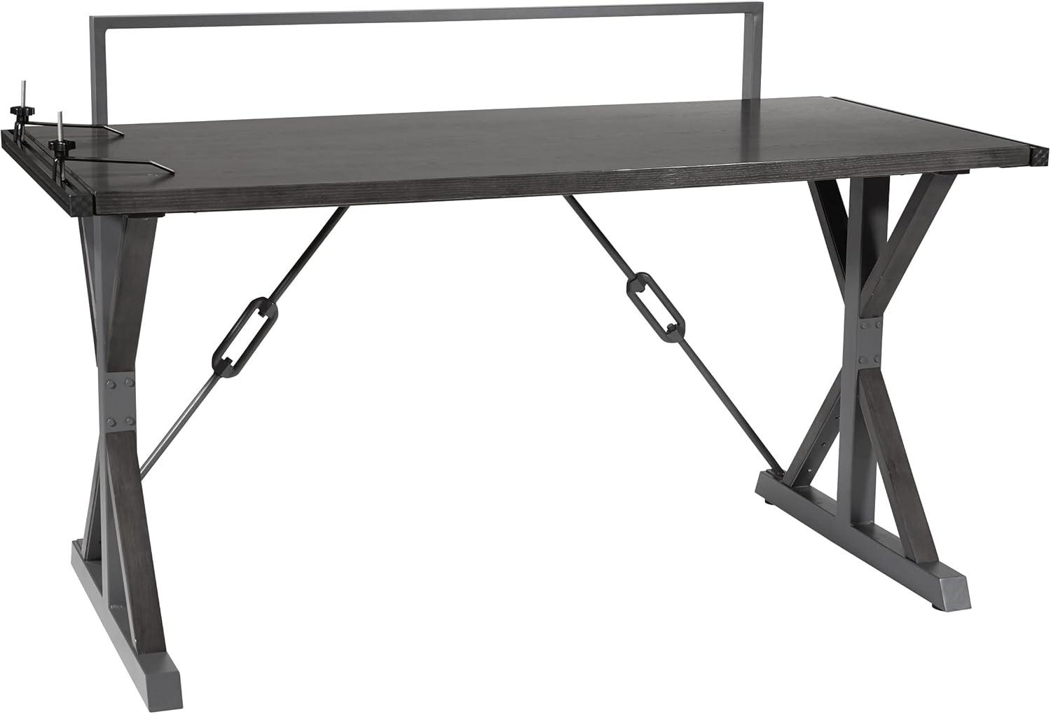 Essential Maker's Gray Wood Desk with Power Outlet and Cable Management