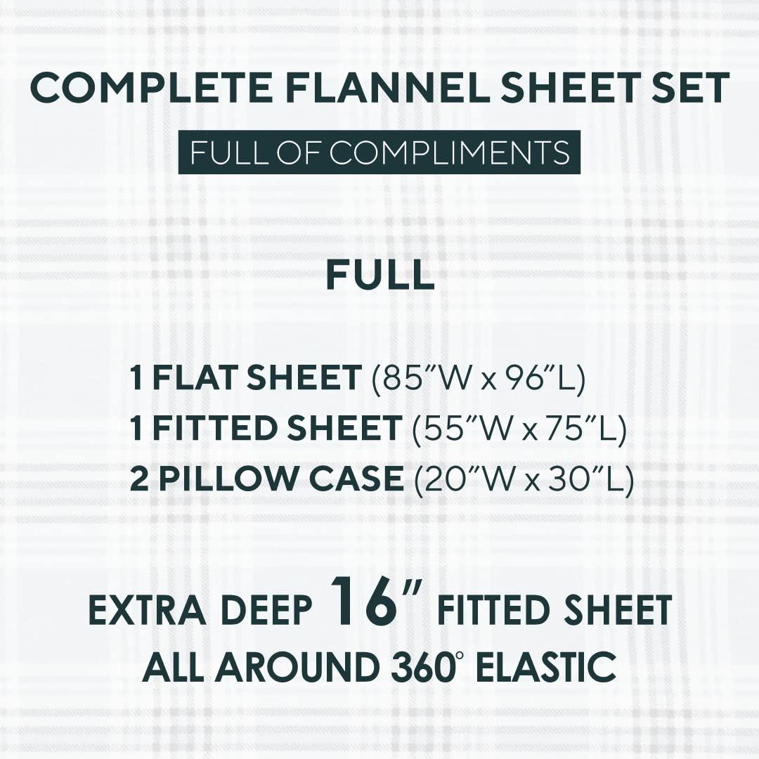 Sleepdown 100% Cotton Flannel Sheets Full Size Bed Sheets Set with Deep Pockets, Brushed Flannel with Elastic Fitted Sheet Set, Soft & Cozy Sheets - 4 Piece Bedding and Pillowcase set - Green Plaid