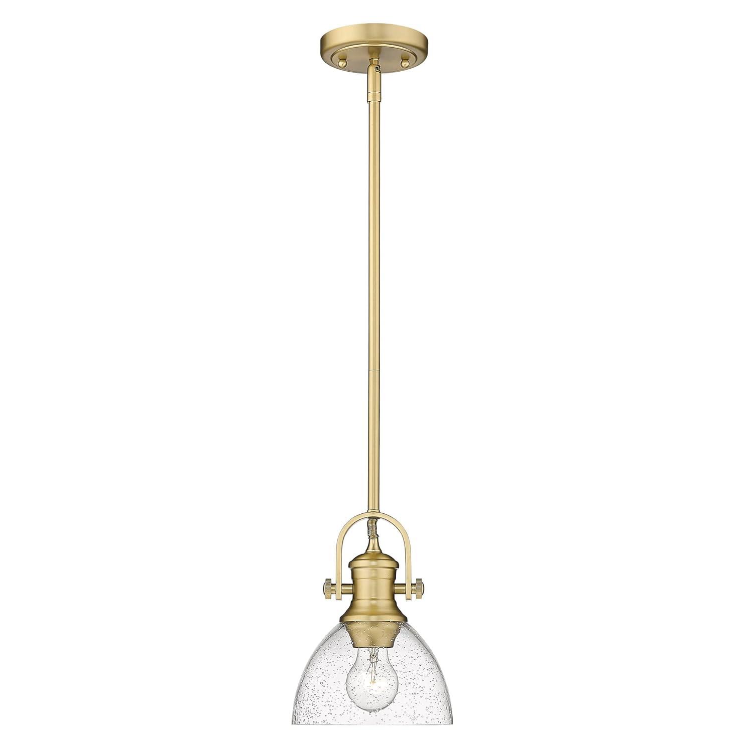 Golden Lighting Hines 1-Light Mini Pendant in Brushed Champagne Bronze with Seeded Glass