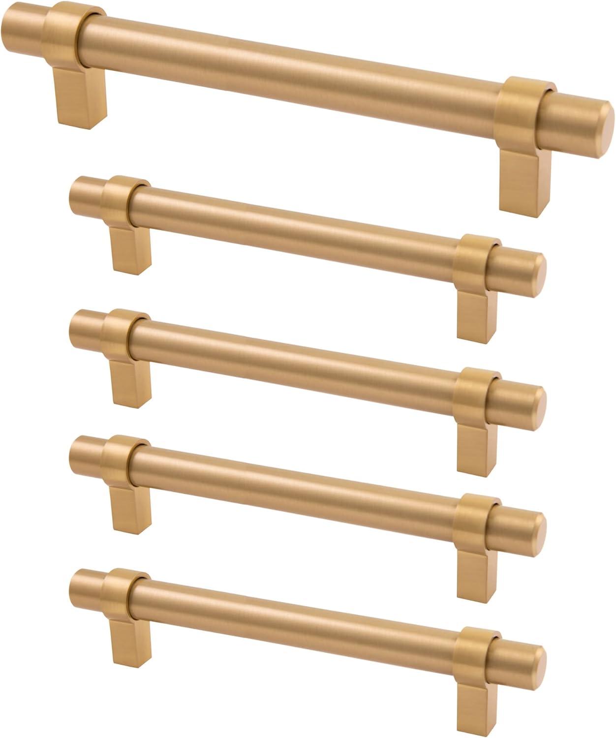 Emery Satin Gold Cylindrical Cabinet Bar Pulls, 5-Pack