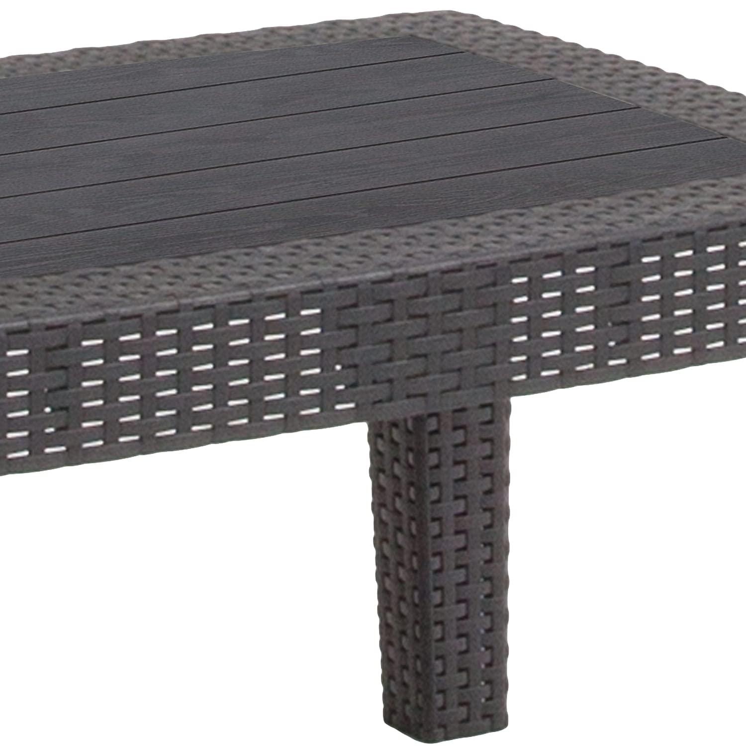 Merrick Lane 4 Piece Dark Gray Faux Rattan Patio Furniture Set with 2 Chairs and Sofa with Removable Light Gray Cushions and Table