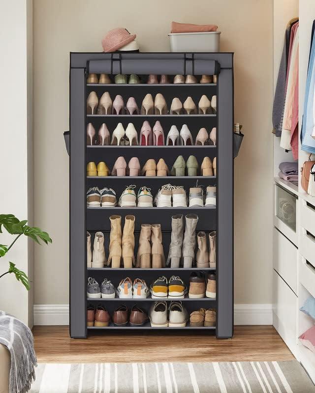 Gray 9-Tier Fabric and Metal Shoe Rack with Cover