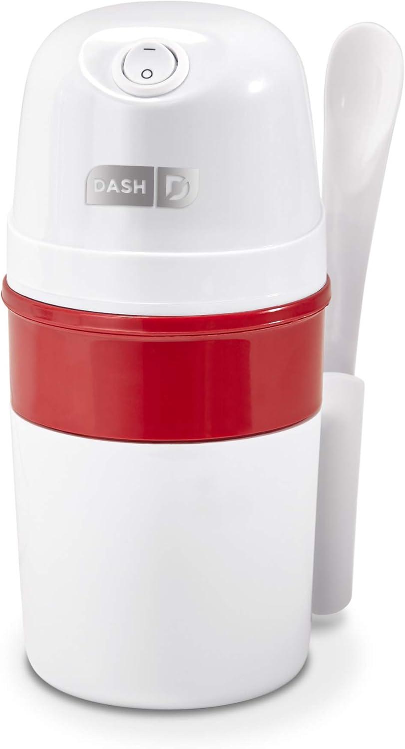 Compact Red and White Automatic Ice Cream Maker with Frozen Bowl