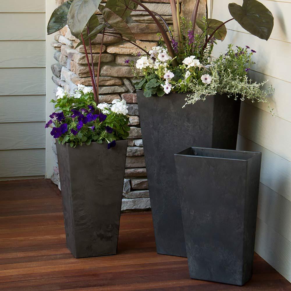 Novelty Ella Artstone Tall Square Plastic Resin Planter with Water Minder System, Black 27.5"