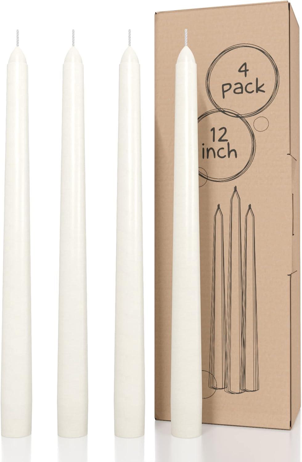 Ivory 10-Inch Dripless Unscented Paraffin Taper Candles, Set of 4