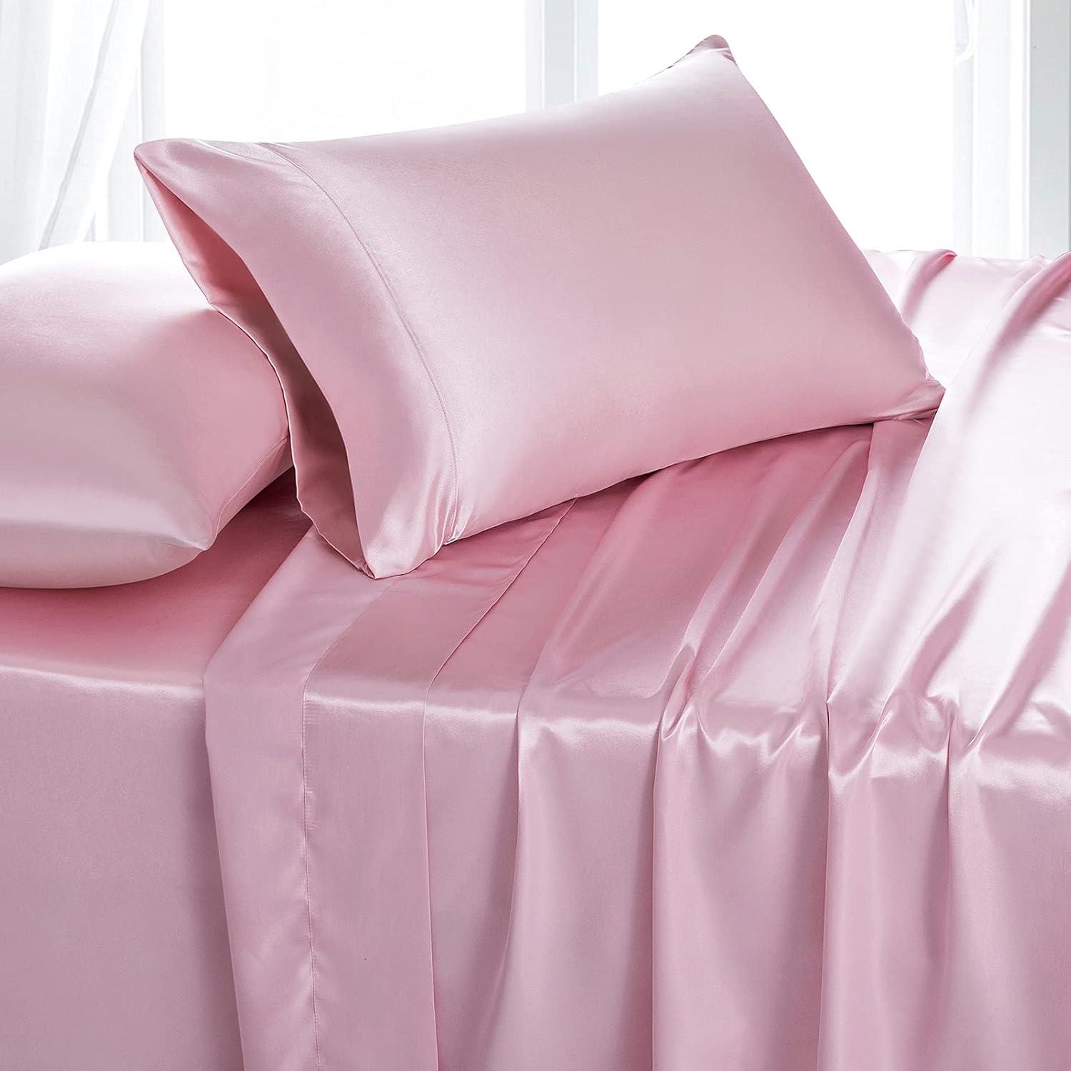 Queen Pink Satin Deep Pocket 4-Piece Sheet Set