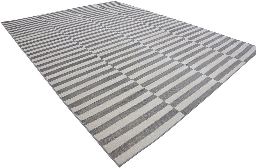 Unique Loom Williamsburg Collection Area Rug - Striped (9' x 12' Rectangle Dark Gray/Ivory)