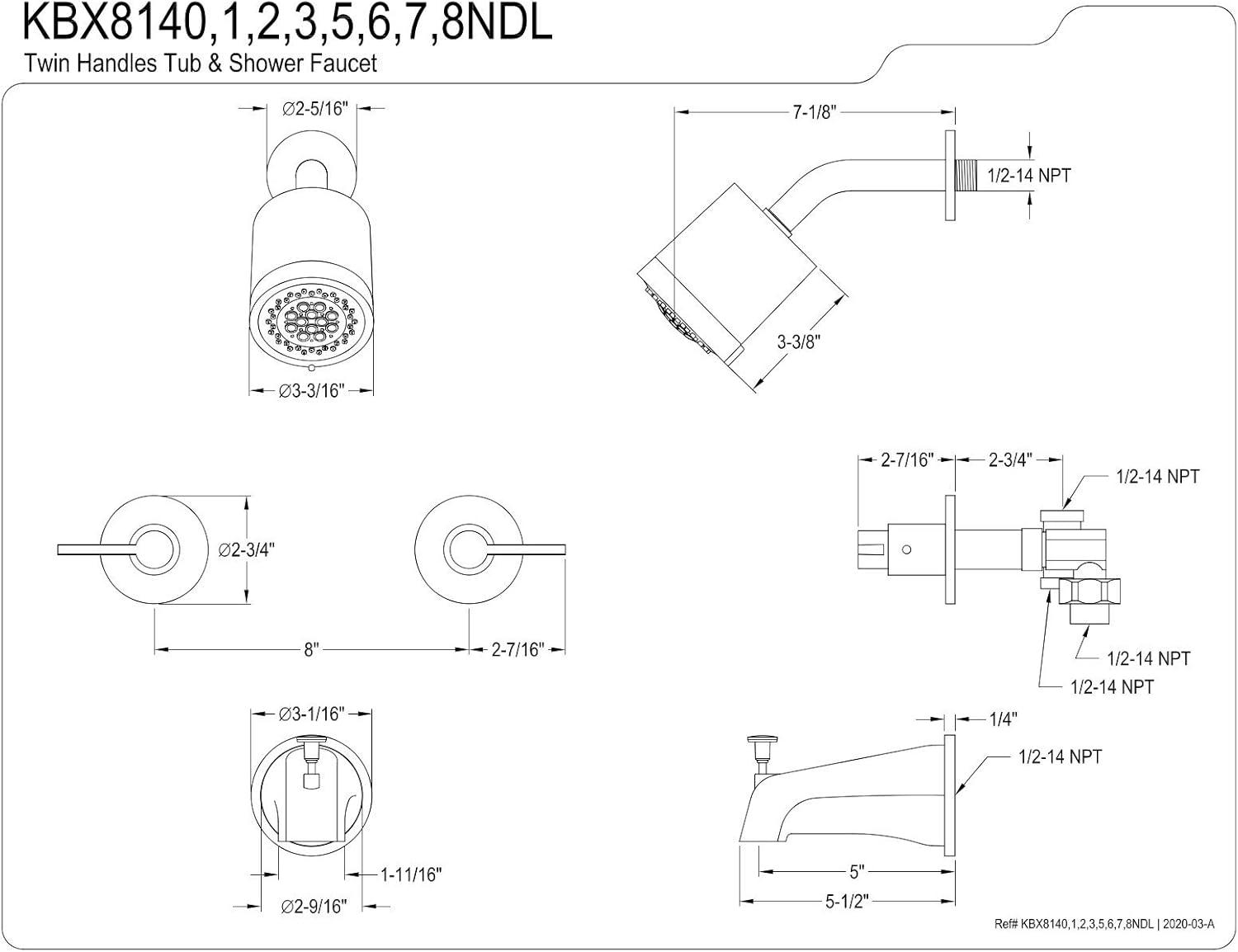 Kingston Brass NuvoFusion Double-Handle Tub and Shower Faucet