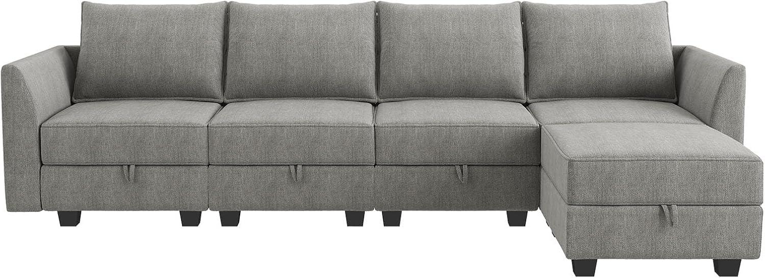 HONBAY U Shape Modular Sectional Sofa with 7 Seaters Sofa Couch with Storage Reversible Chaises, Grey