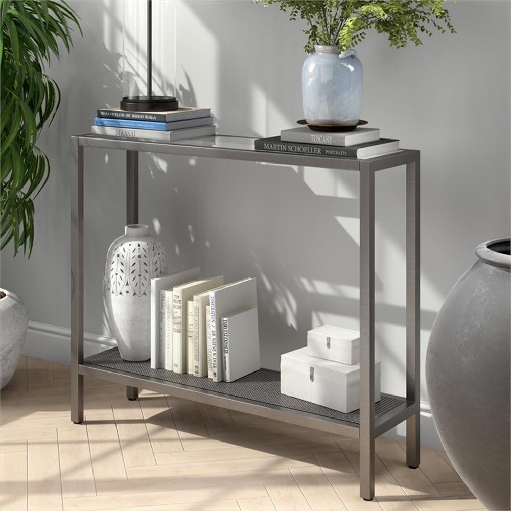 Evelyn&Zoe Rigan 46" Wide Rectangular Console Table, Blackened Bronze