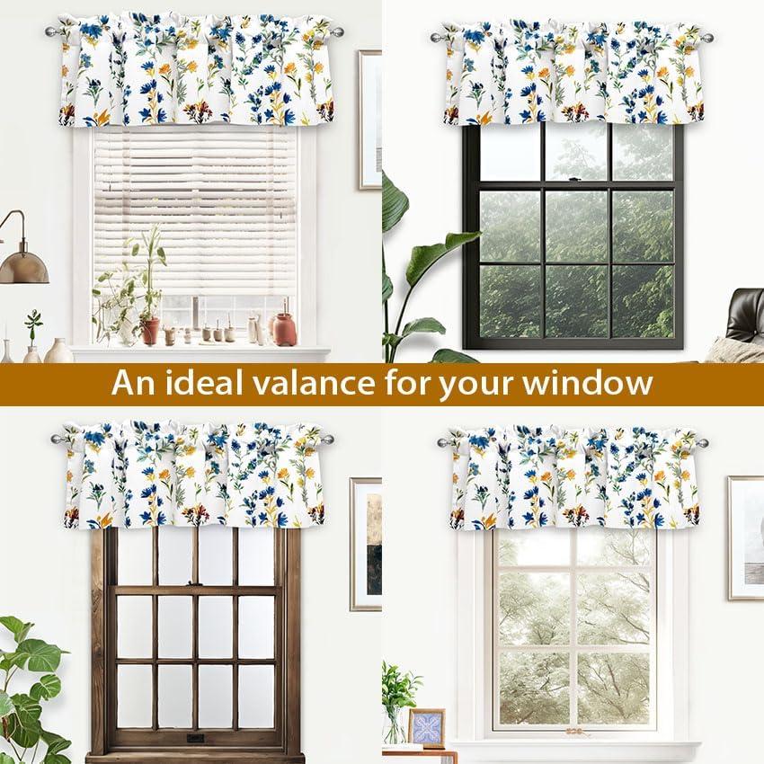 DriftAway Sylvia Floral Botanical Herbs Watercolor Printed Pattern Lined Blackout Thermal Insulated Window Curtain Valance Rod Pocket Single 52" x 14" Plus 2" Header Multi