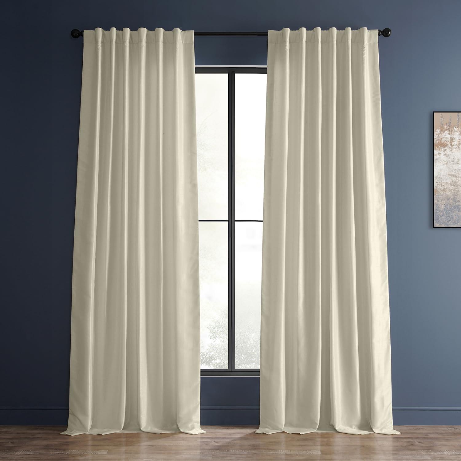 Off White Blackout Vintage Textured Faux Dupioni Curtain (1 Panel), Off White, 50W X 108L