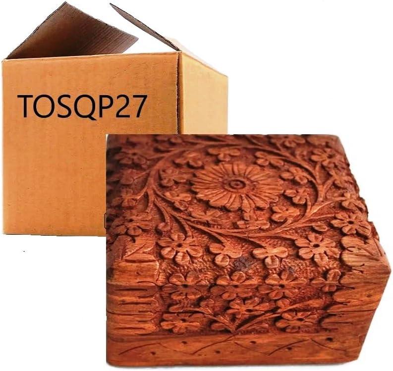 TOSQP27 Jewelry Box Gift for Women Men Girls Mom Mother Sister Father Gifts Novelty Unique Artisan Travel Portable Case Hand Carved Rosewood Jewel Organizer