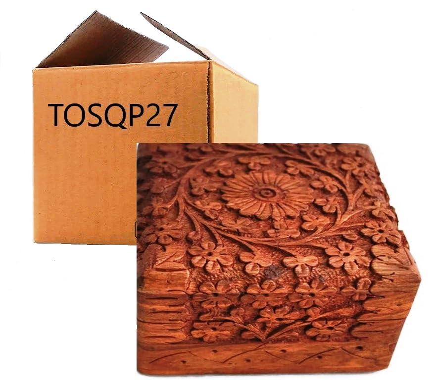 TOSQP27 Jewelry Box Gift for Women Men Girls Mom Mother Sister Father Gifts Novelty Unique Artisan Travel Portable Case Hand Carved Rosewood Jewel Organizer