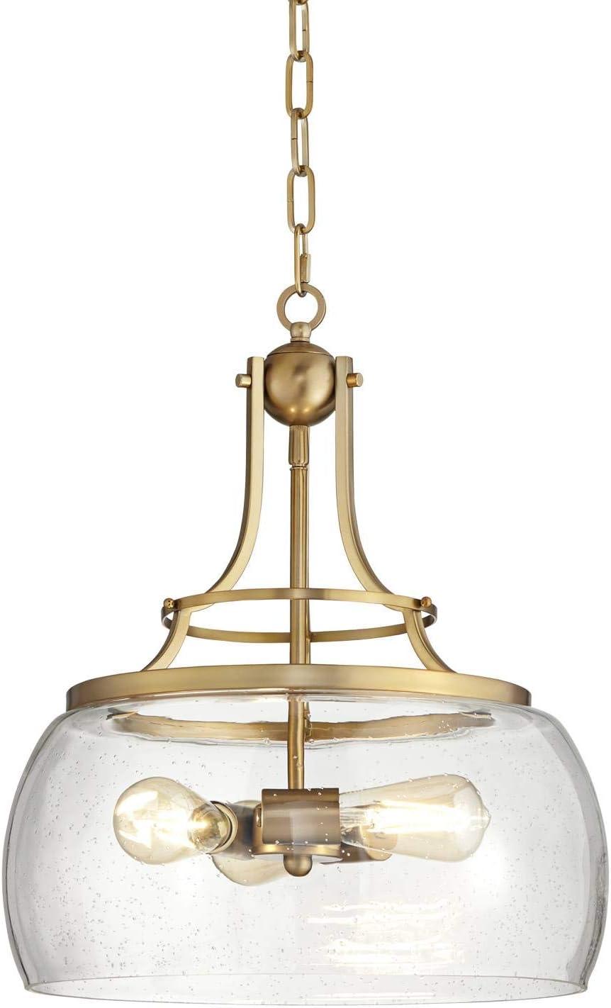 Franklin Iron Works Charleston Brass Pendant Lighting 13 1/2" Wide Modern LED Clear Glass Shade for Dining Room House Foyer Kitchen Island Entryway