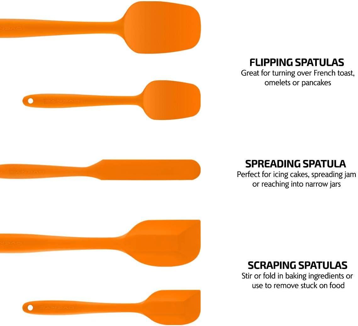 OVENTE Silicone Cooking Utensils Set - Food Grade Rubber Spatulas Heat Resistant w/ Stainless Steel Core & Seamless Design - 5pcs Orange SP12305O