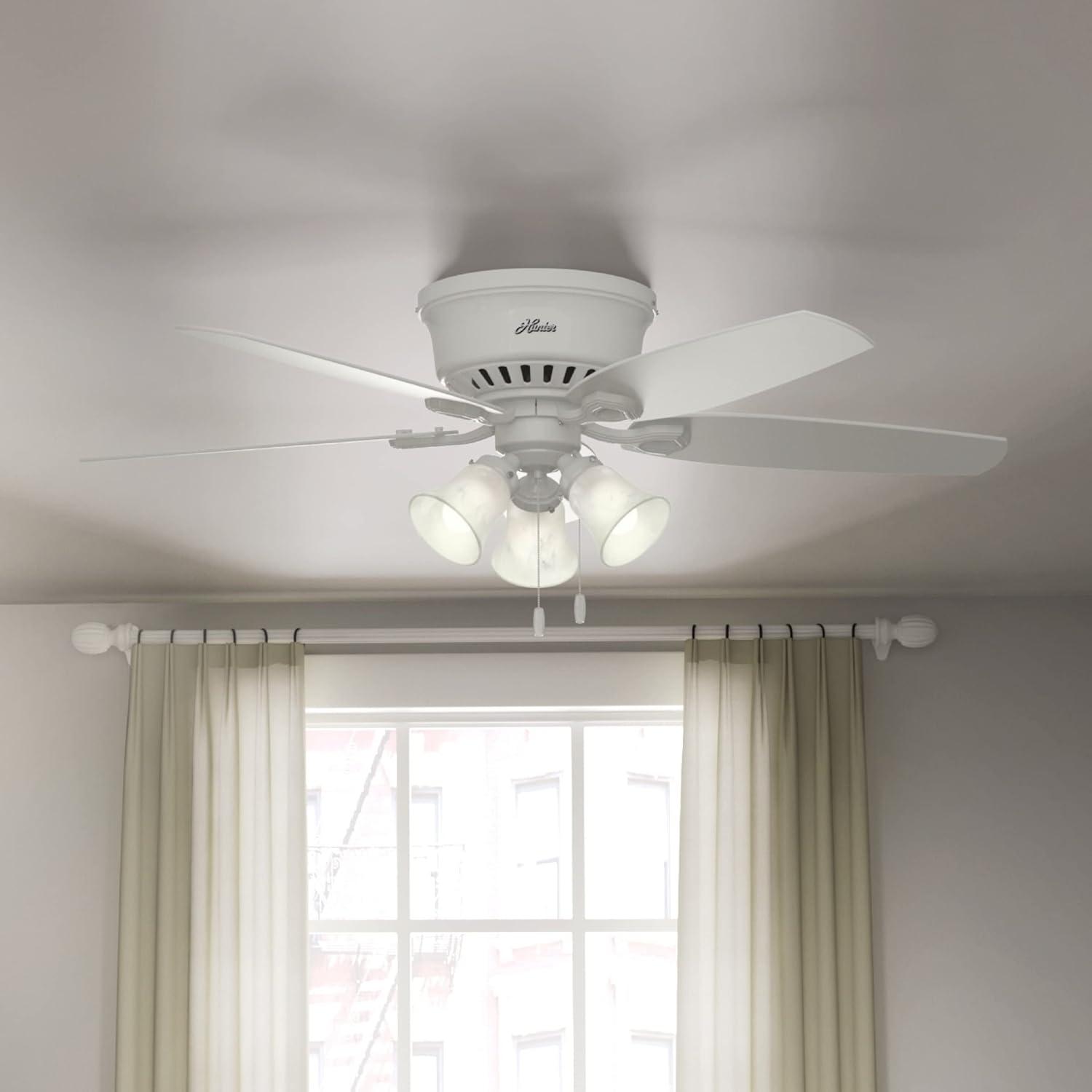 Builder Low Profile 52" 5 - Blade Flush Mount Ceiling Fan with Lights and Pull Chains