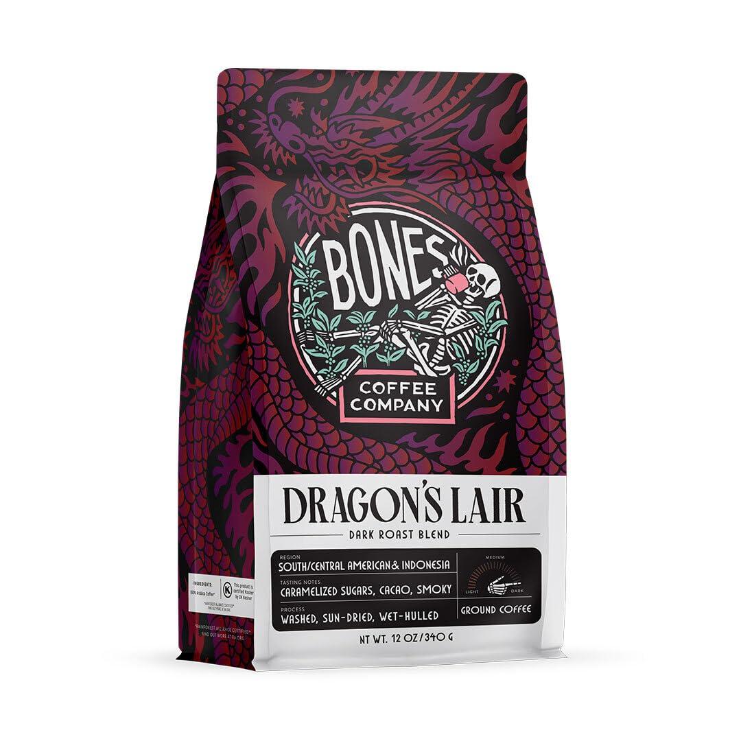 Dragon's Lair Dark Roast Ground Coffee with Smoky Cacao Notes